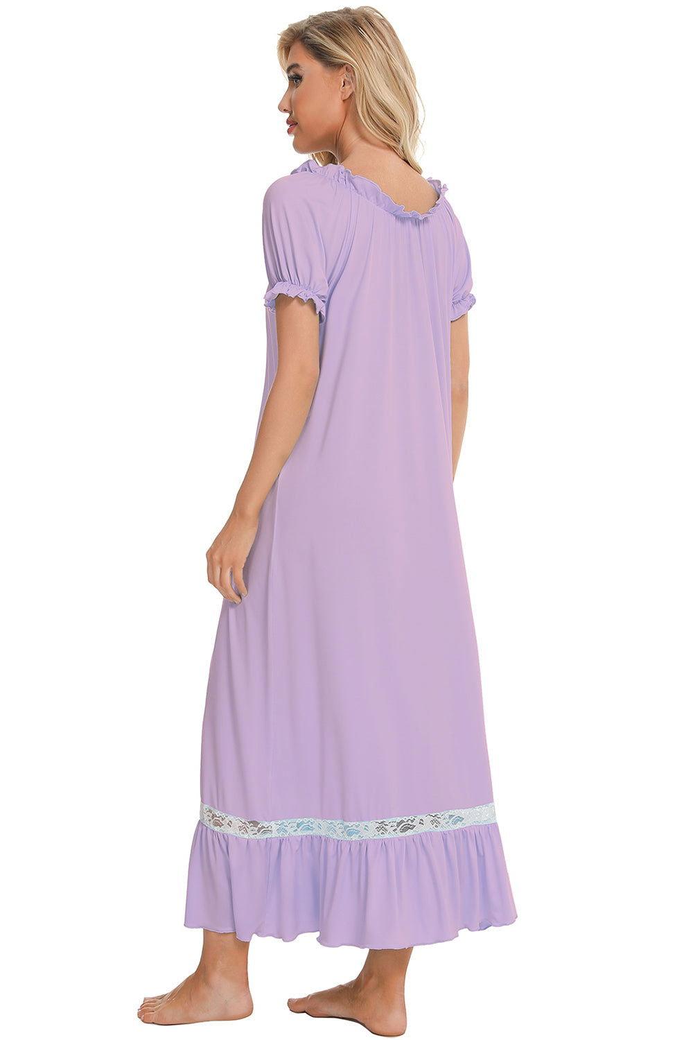 Lace Detail Short Sleeve Lounge Dress - Clothes For Her Online Store
