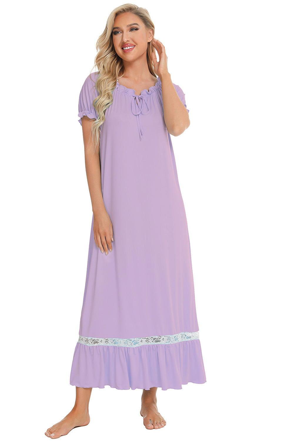 Lace Detail Short Sleeve Lounge Dress - Clothes For Her Online Store