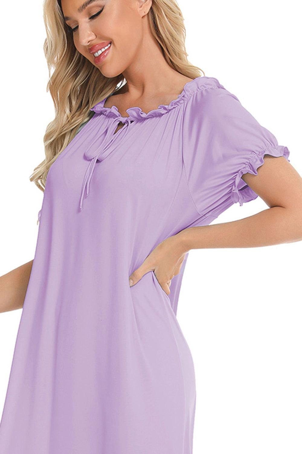 Lace Detail Short Sleeve Lounge Dress - Clothes For Her Online Store