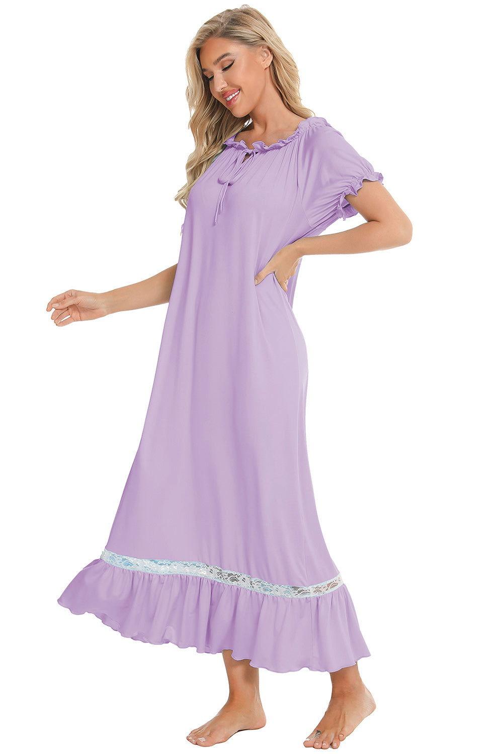 Lace Detail Short Sleeve Lounge Dress - Clothes For Her Online Store