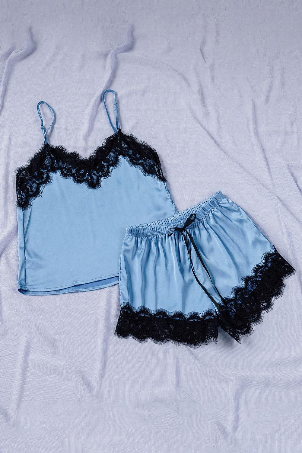 Lace Detail Spaghetti Strap Top and Shorts Lounge Set - Clothes For Her Online Store