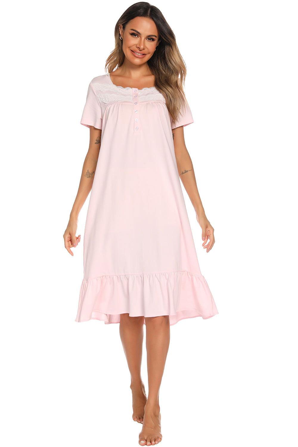 Lace Detail Square Neck Lounge Dress - Clothes For Her Online Store