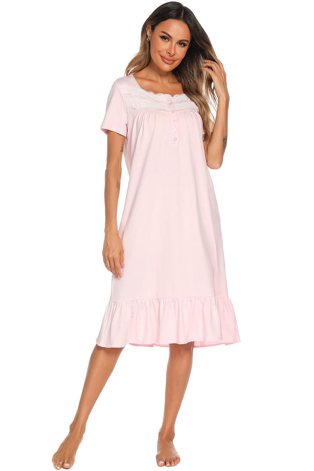 Lace Detail Square Neck Lounge Dress - Clothes For Her Online Store