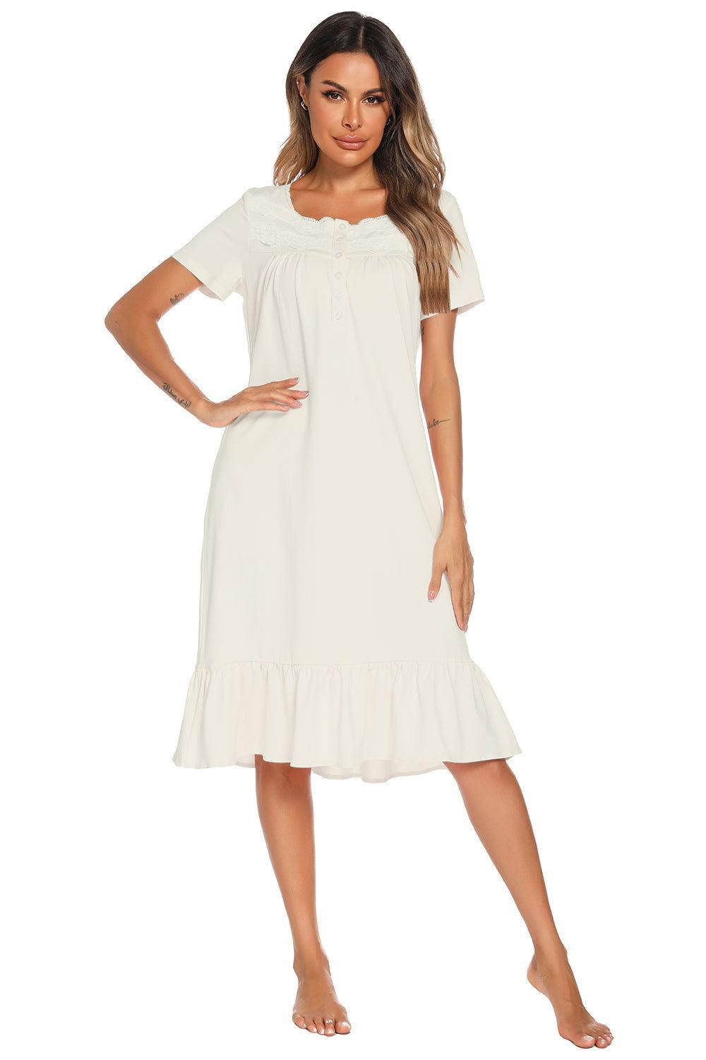Lace Detail Square Neck Lounge Dress - Clothes For Her Online Store