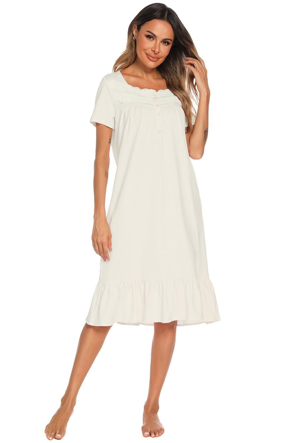 Lace Detail Square Neck Lounge Dress - Clothes For Her Online Store