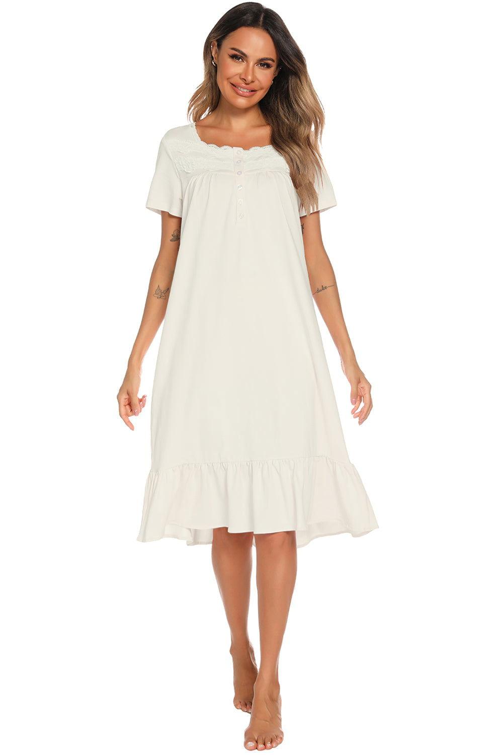 Lace Detail Square Neck Lounge Dress - Clothes For Her Online Store