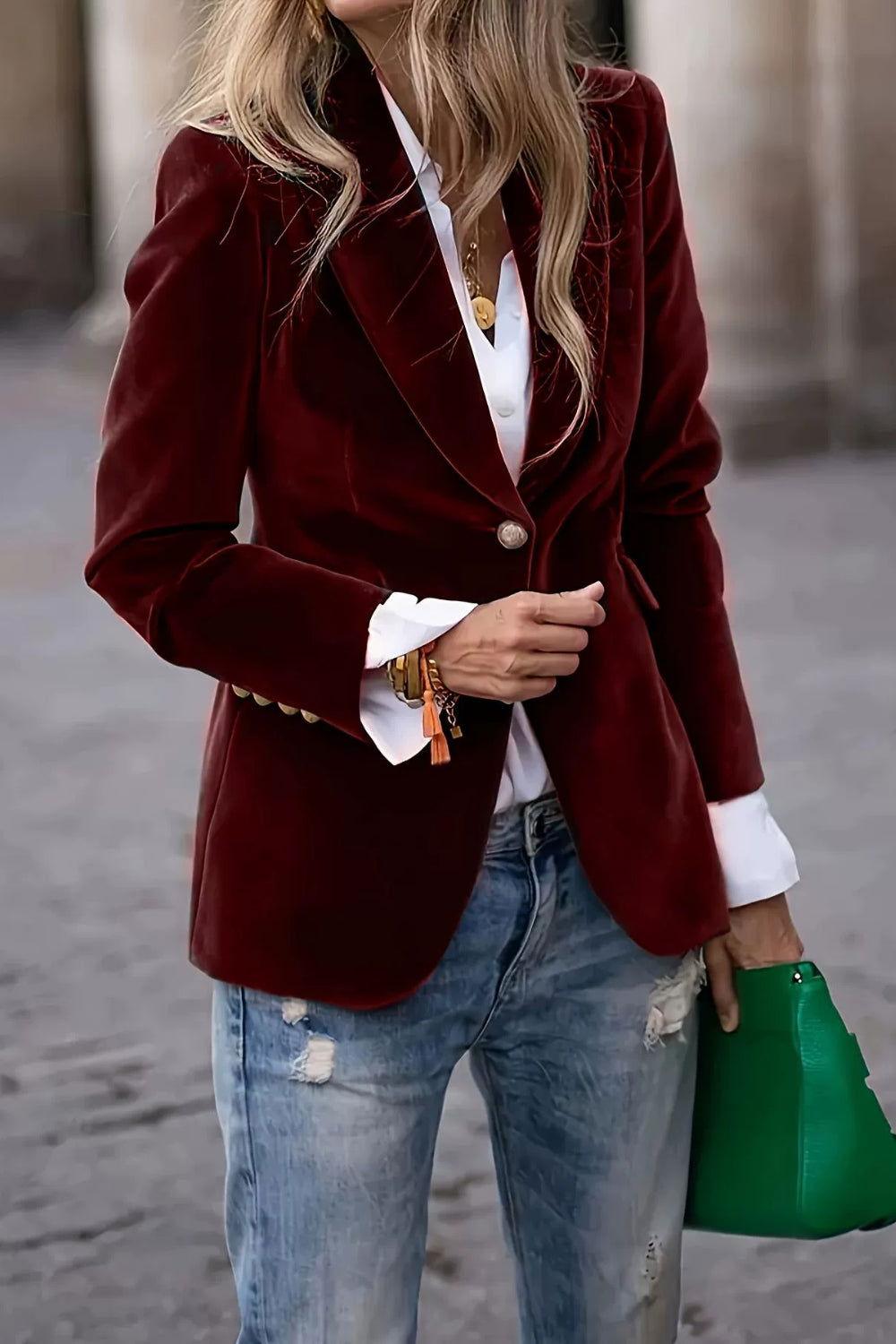 Lapel Collar One Button Blazer - Clothes For Her Online Store