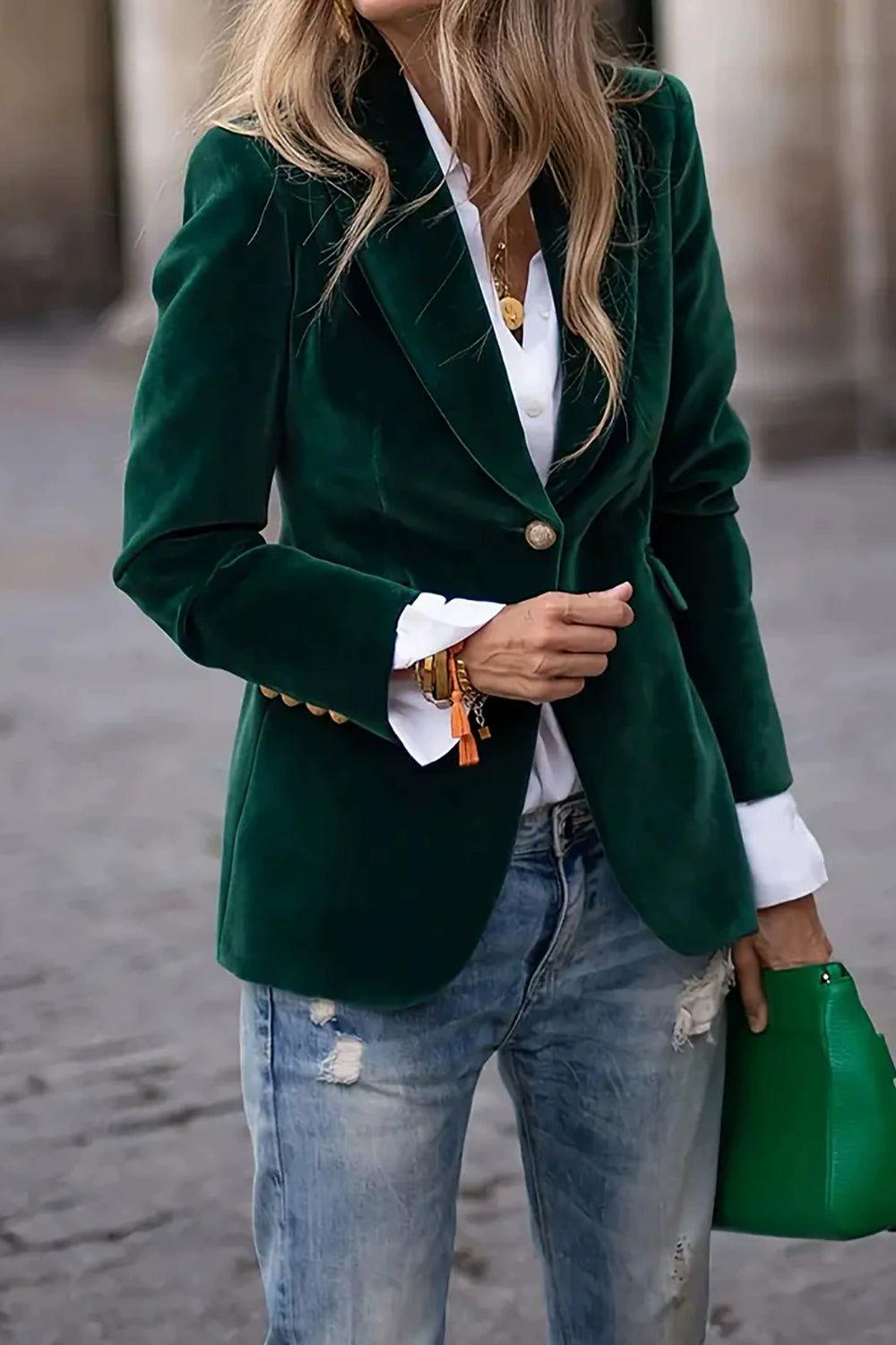 Lapel Collar One Button Blazer - Clothes For Her Online Store