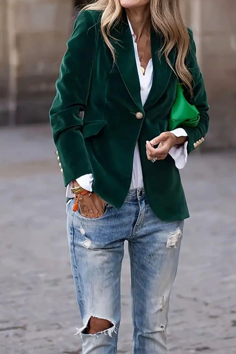 Lapel Collar One Button Blazer - Clothes For Her Online Store