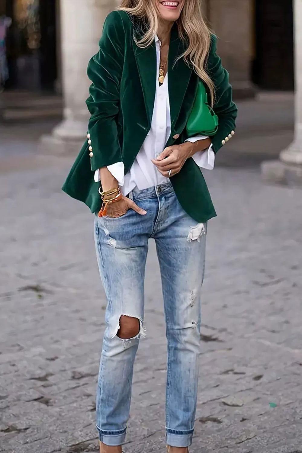 Lapel Collar One Button Blazer - Clothes For Her Online Store