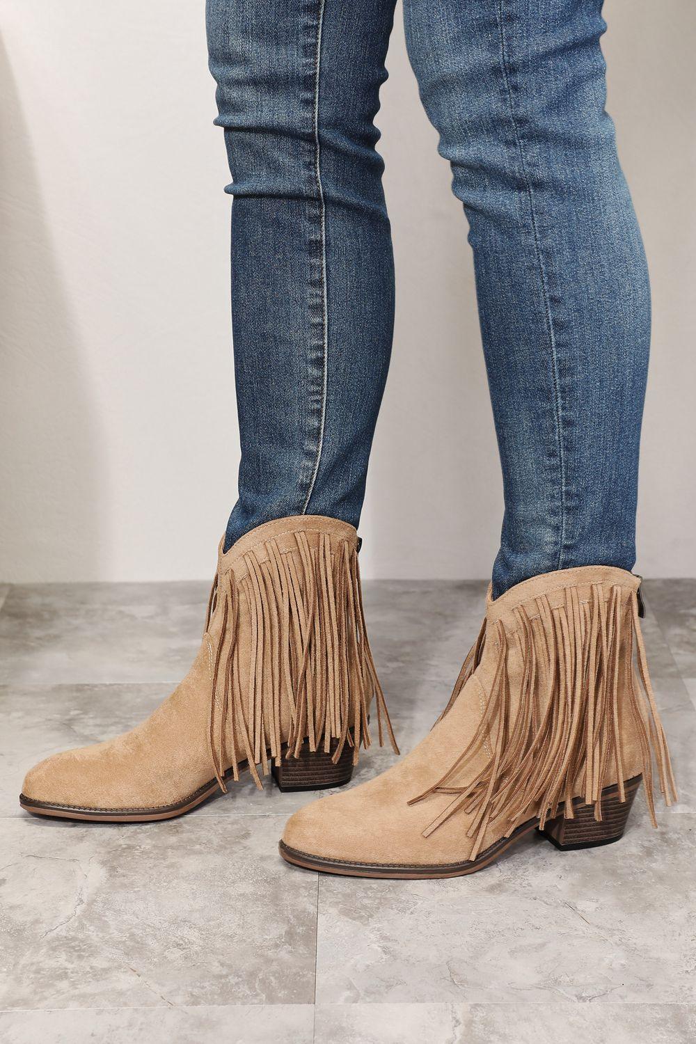 Legend Women's Fringe Cowboy Western Ankle Boots - Clothes For Her Online Store