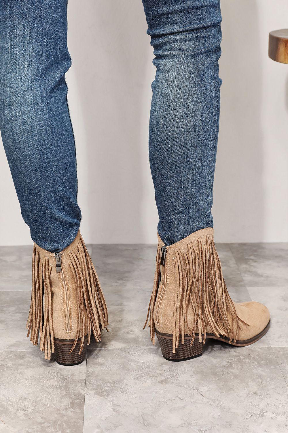 Legend Women's Fringe Cowboy Western Ankle Boots - Clothes For Her Online Store