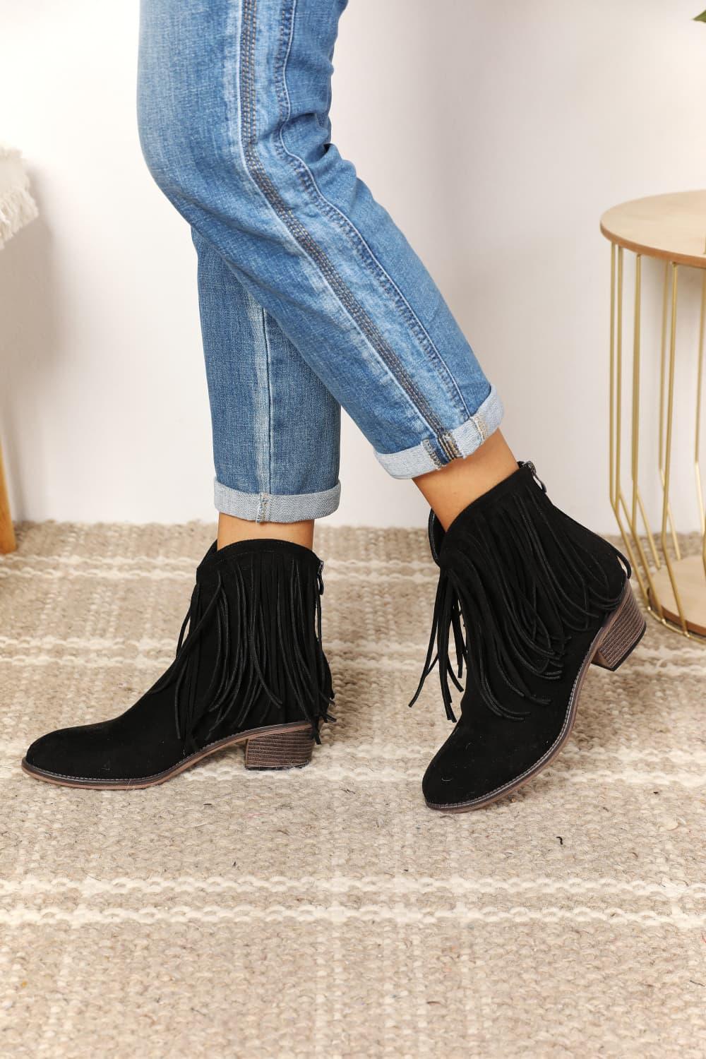 Legend Women's Fringe Cowboy Western Ankle Boots - Clothes For Her Online Store