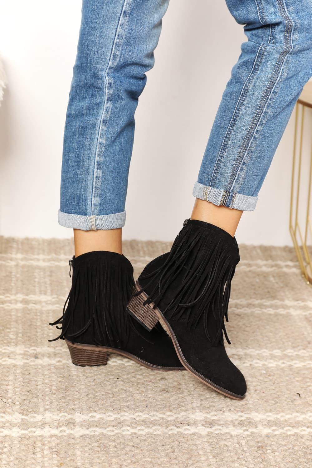 Legend Women's Fringe Cowboy Western Ankle Boots - Clothes For Her Online Store