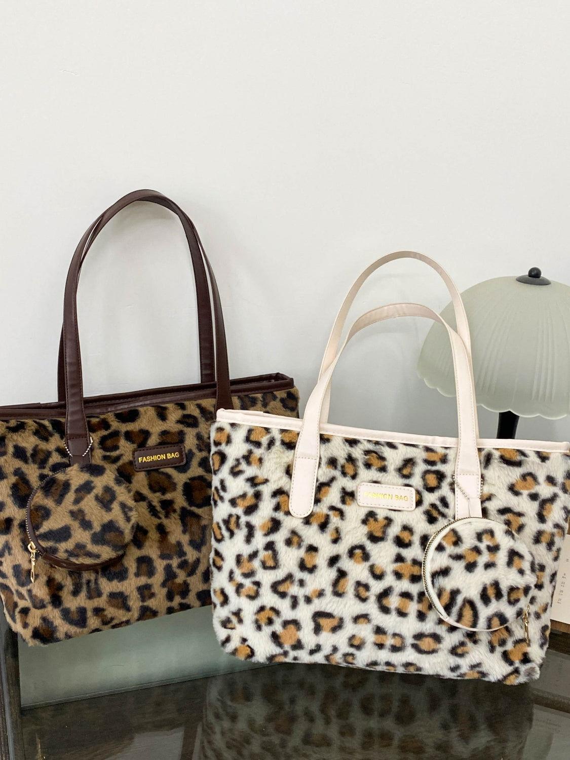 Leopard Faux Fur Tote Bag with Coin Purse - Clothes For Her Online Store