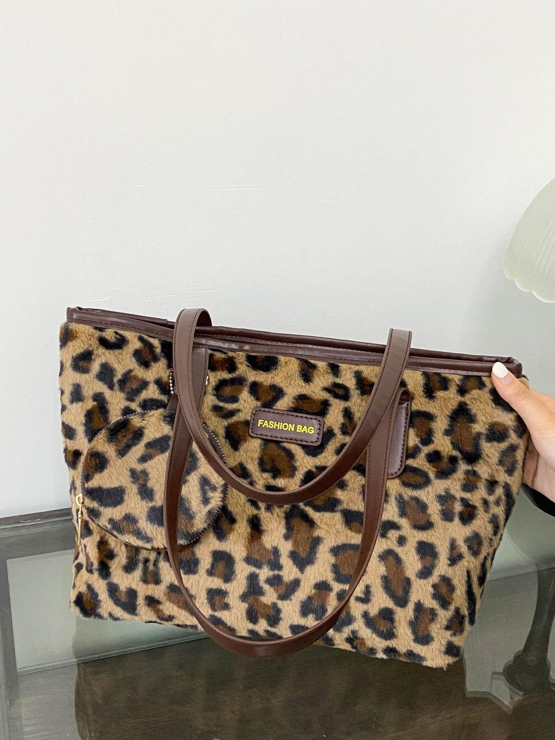 Leopard Faux Fur Tote Bag with Coin Purse - Clothes For Her Online Store