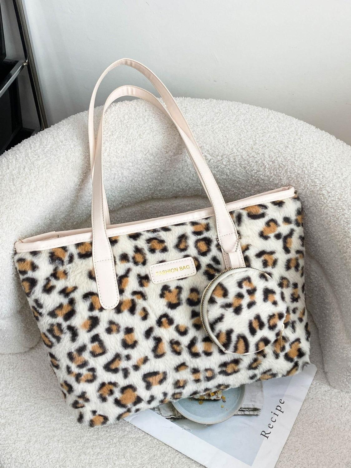 Leopard Faux Fur Tote Bag with Coin Purse - Clothes For Her Online Store