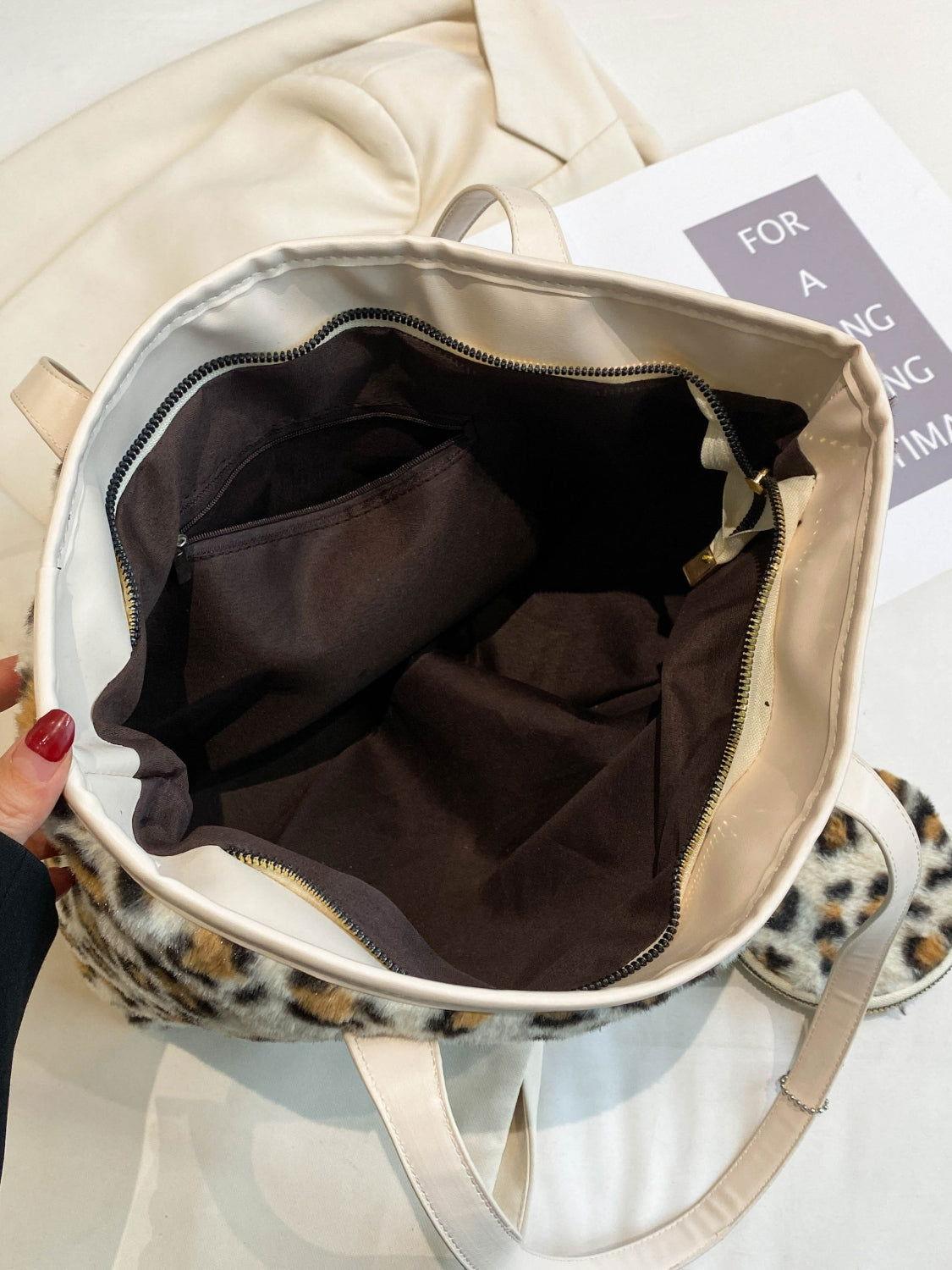 Leopard Faux Fur Tote Bag with Coin Purse - Clothes For Her Online Store