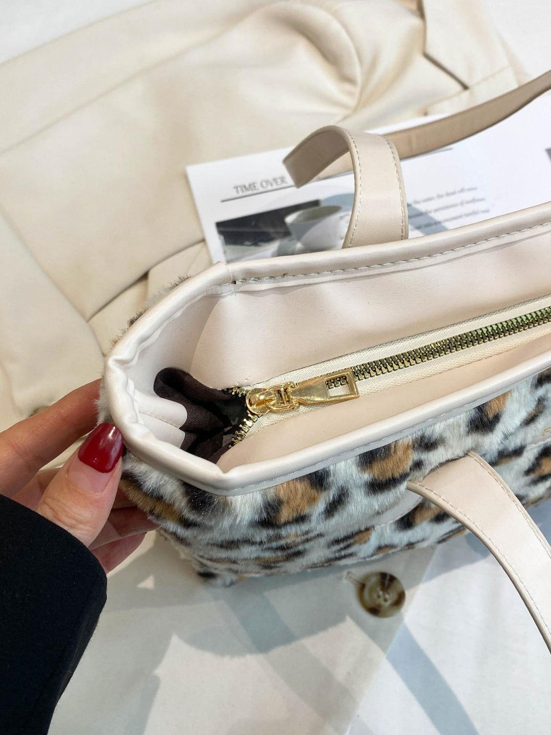 Leopard Faux Fur Tote Bag with Coin Purse - Clothes For Her Online Store