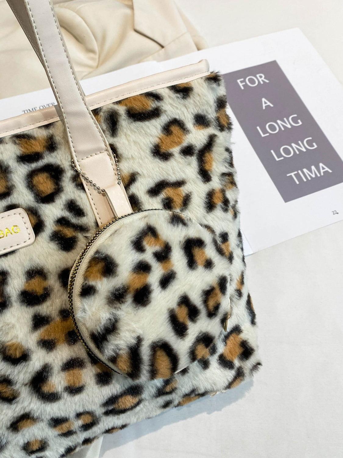 Leopard Faux Fur Tote Bag with Coin Purse - Clothes For Her Online Store