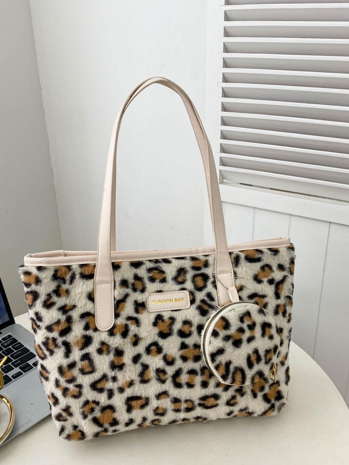 Leopard Faux Fur Tote Bag with Coin Purse - Clothes For Her Online Store