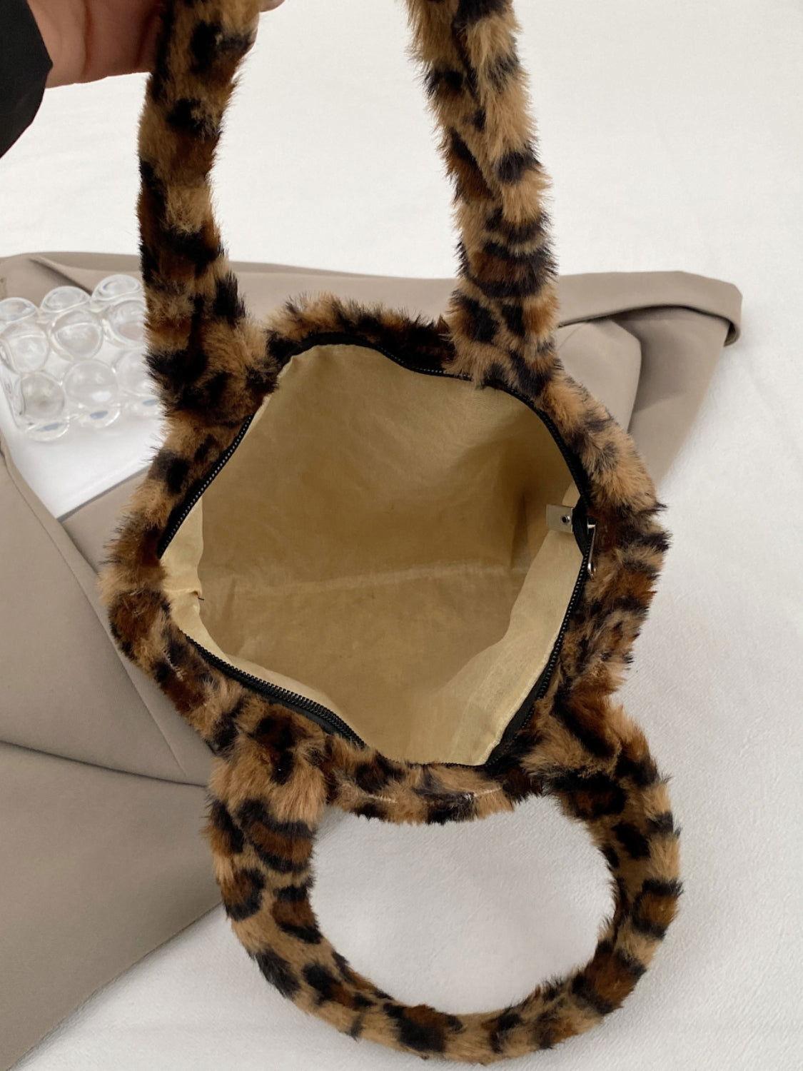 Leopard Fluff Handbag with Zip - Clothes For Her Online Store