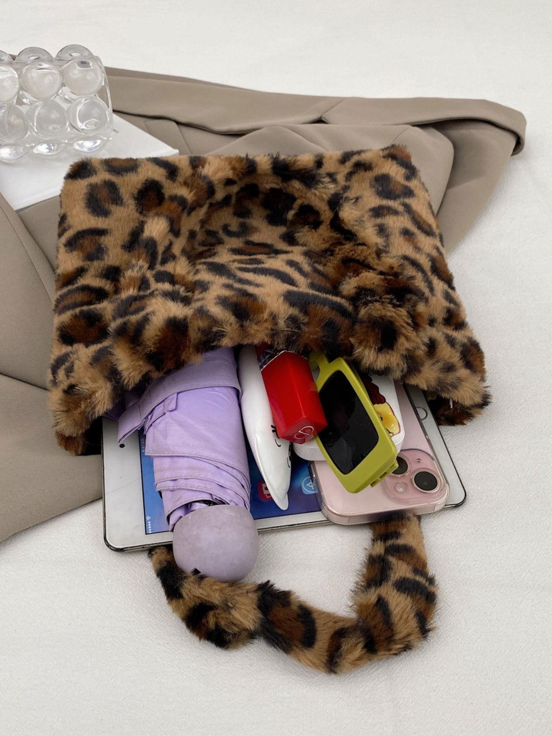 Leopard Fluff Handbag with Zip - Clothes For Her Online Store