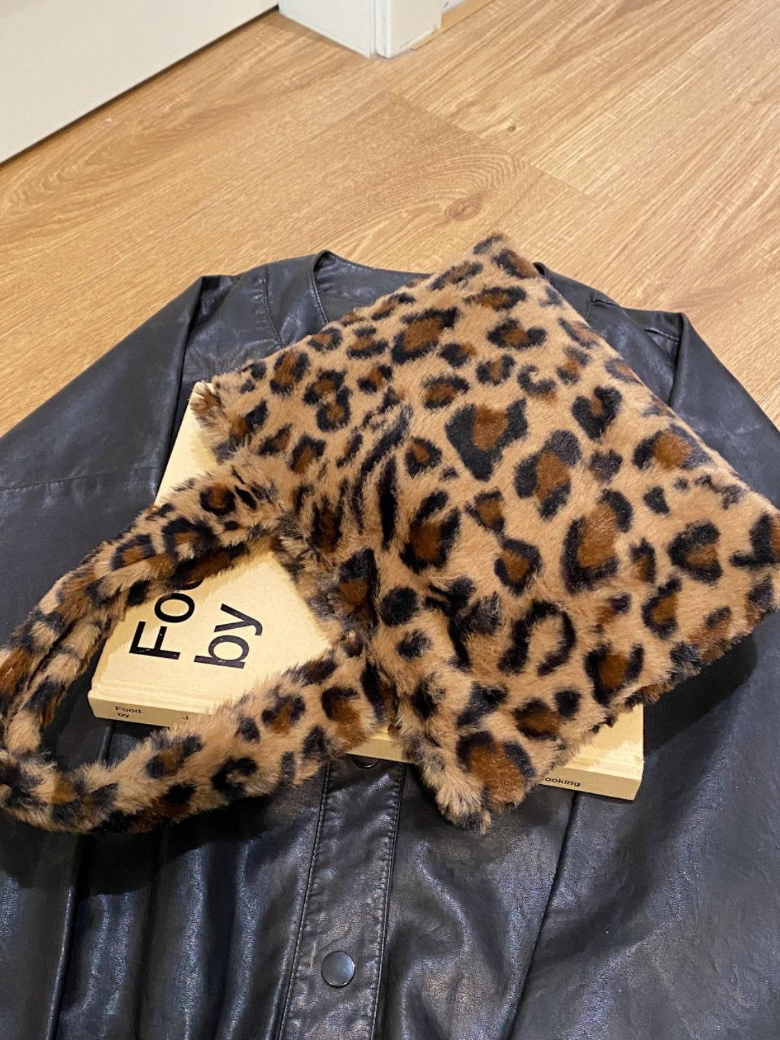 Leopard Fluff Handbag with Zip - Clothes For Her Online Store