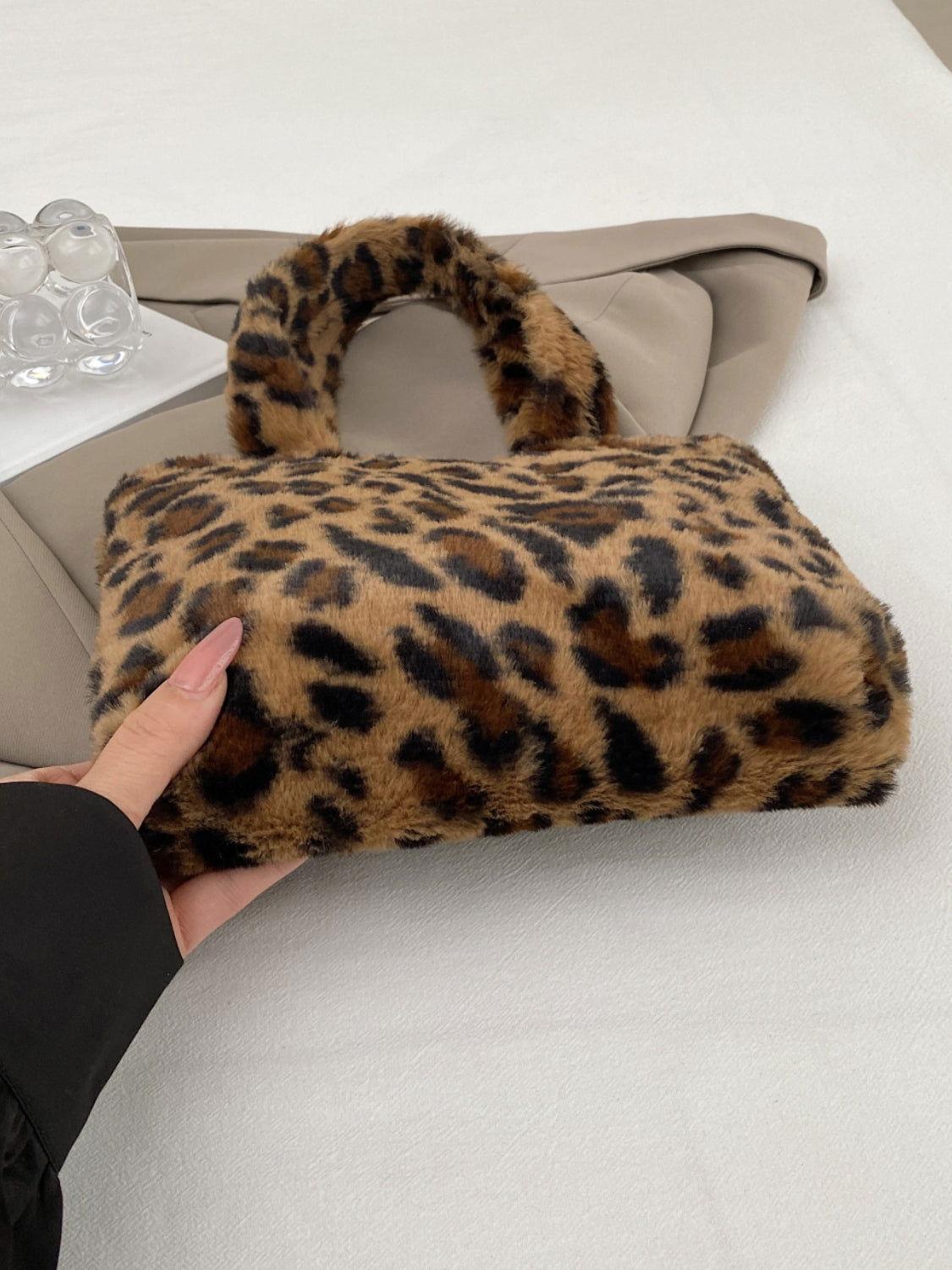 Leopard Fluff Handbag with Zip - Clothes For Her Online Store