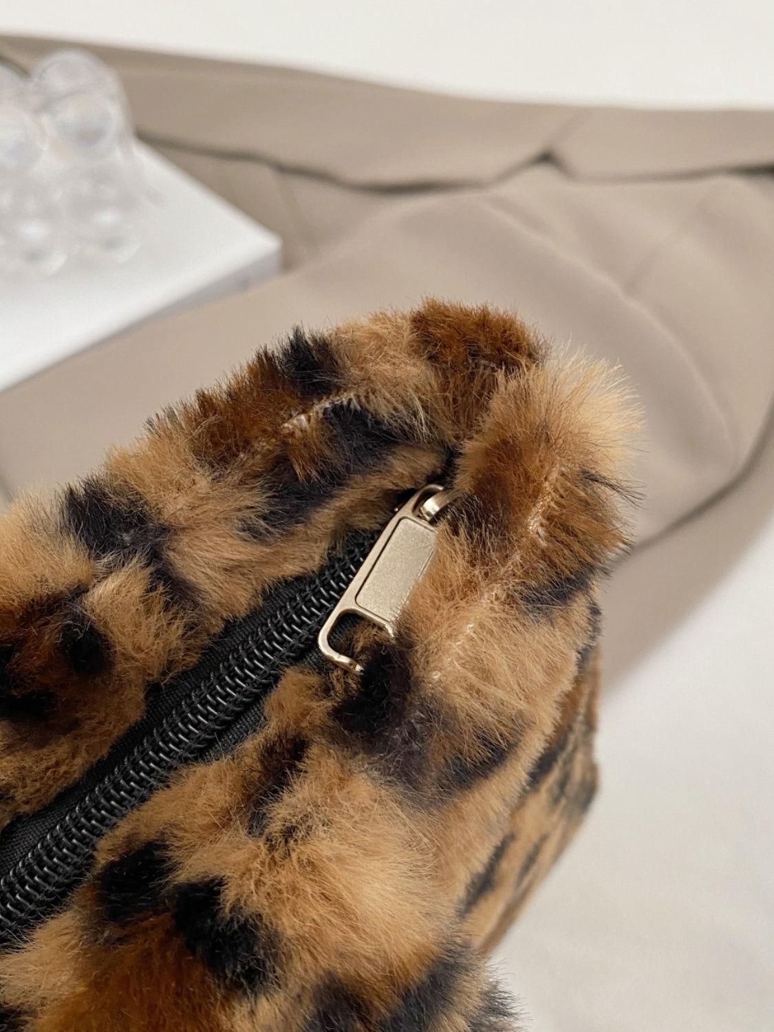 Leopard Fluff Handbag with Zip - Clothes For Her Online Store