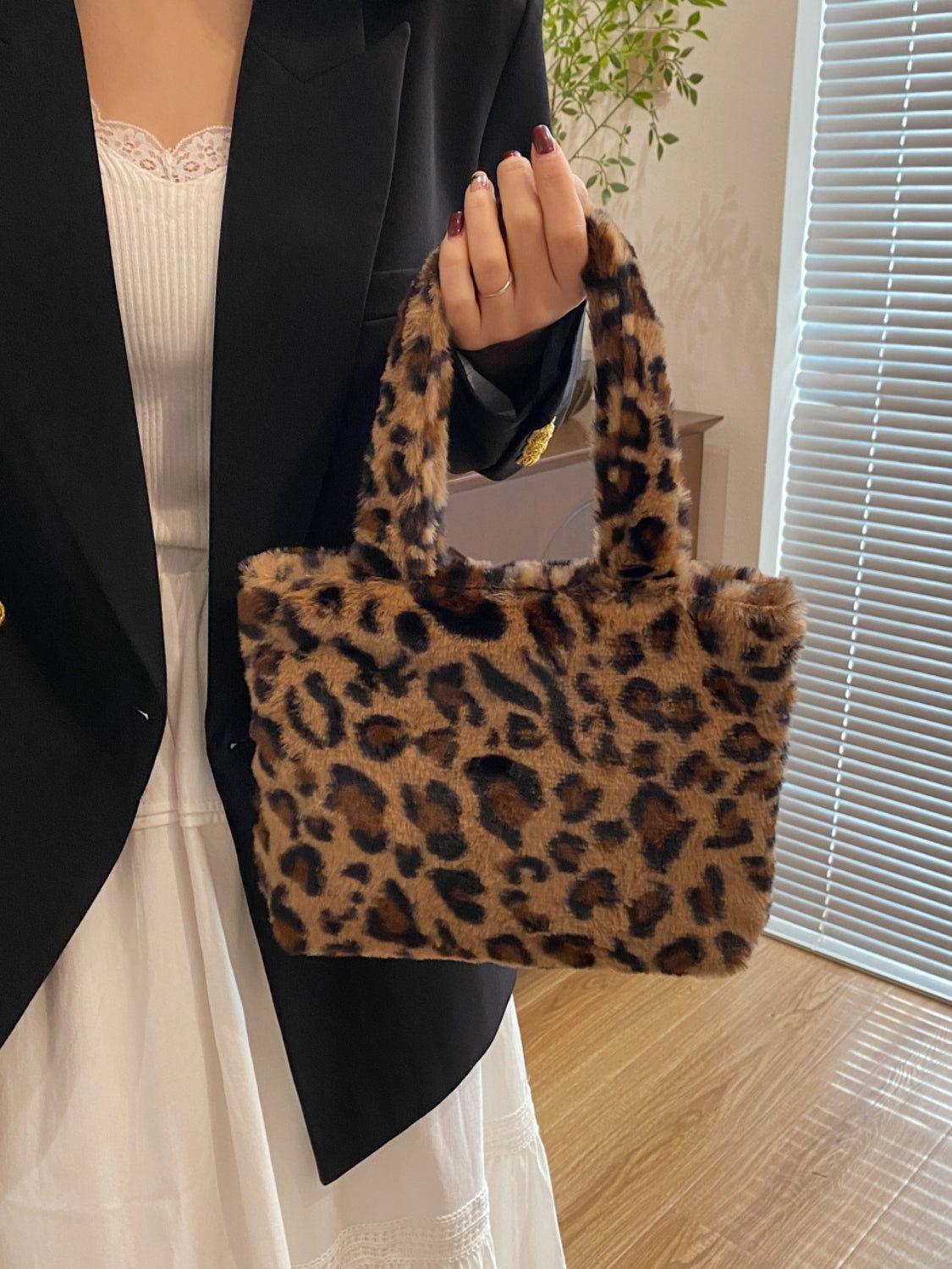 Leopard Fluff Handbag with Zip - Clothes For Her Online Store