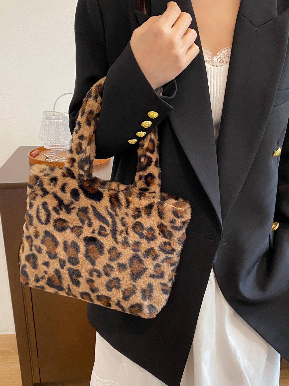 Leopard Fluff Handbag with Zip - Clothes For Her Online Store