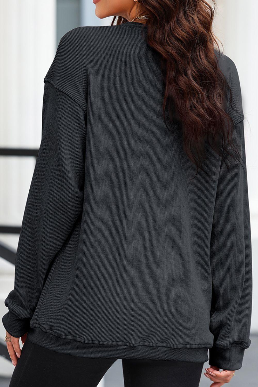 Leopard Heart Drop Shoulder Long Sleeve Sweatshirt - Clothes For Her Online Store