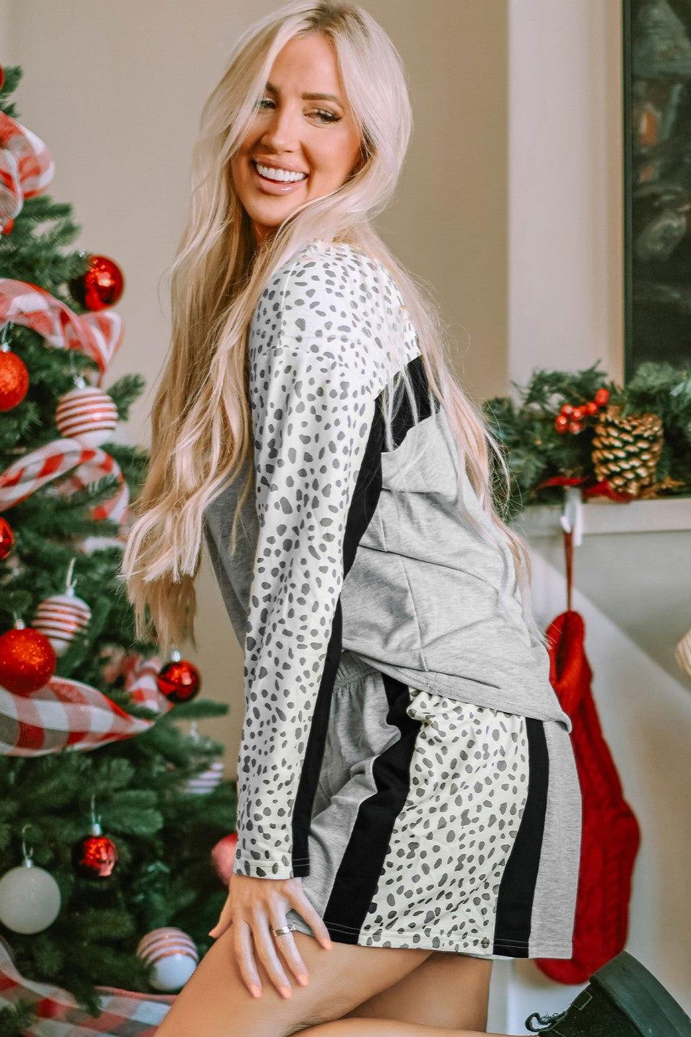 Leopard Long Sleeve Top and Shorts Lounge Set - Clothes For Her Online Store