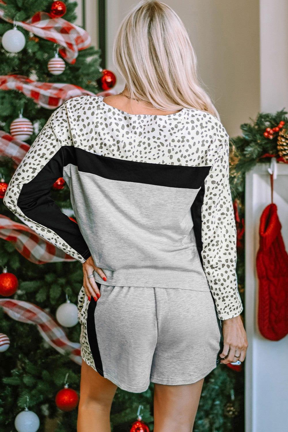 Leopard Long Sleeve Top and Shorts Lounge Set - Clothes For Her Online Store
