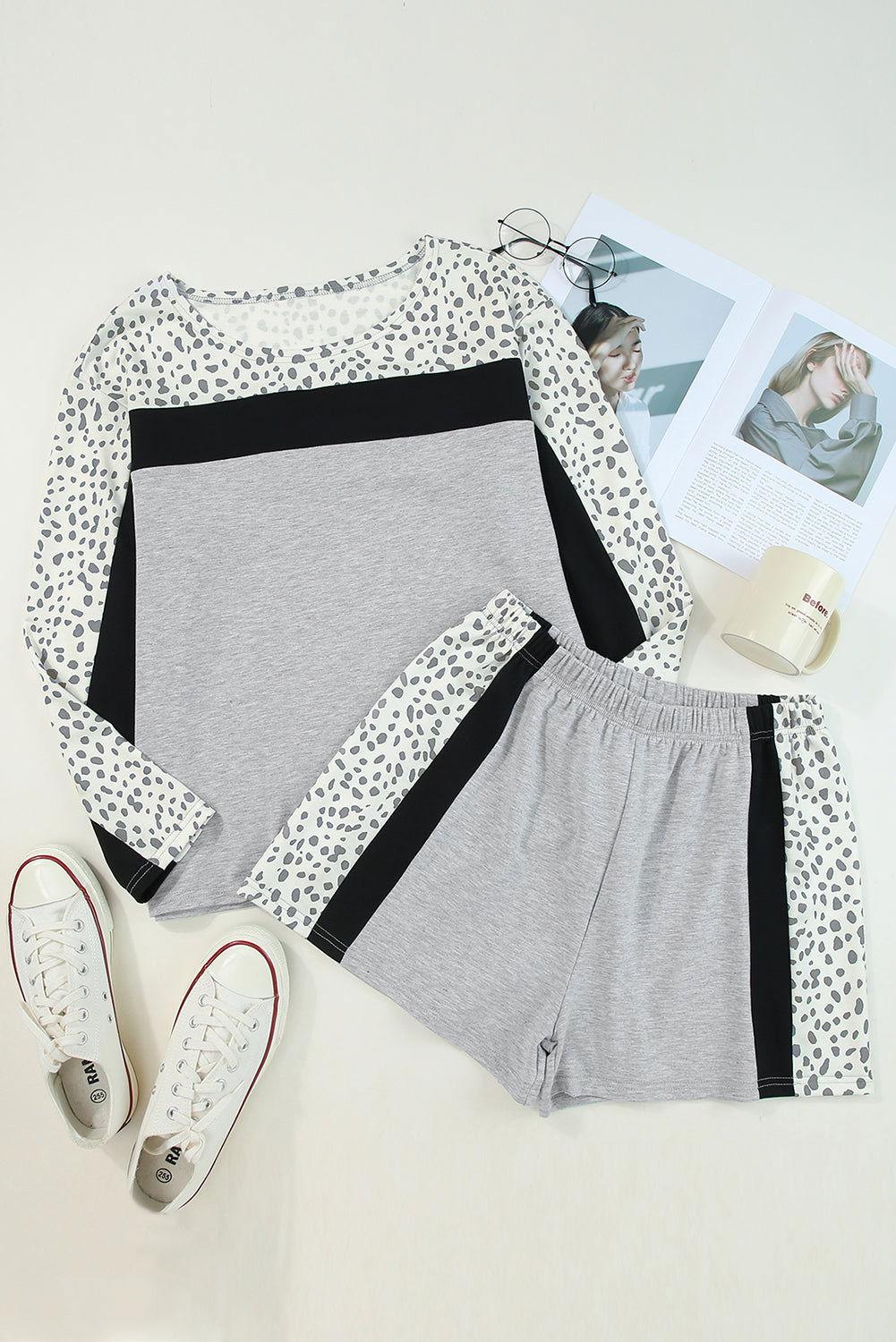 Leopard Long Sleeve Top and Shorts Lounge Set - Clothes For Her Online Store