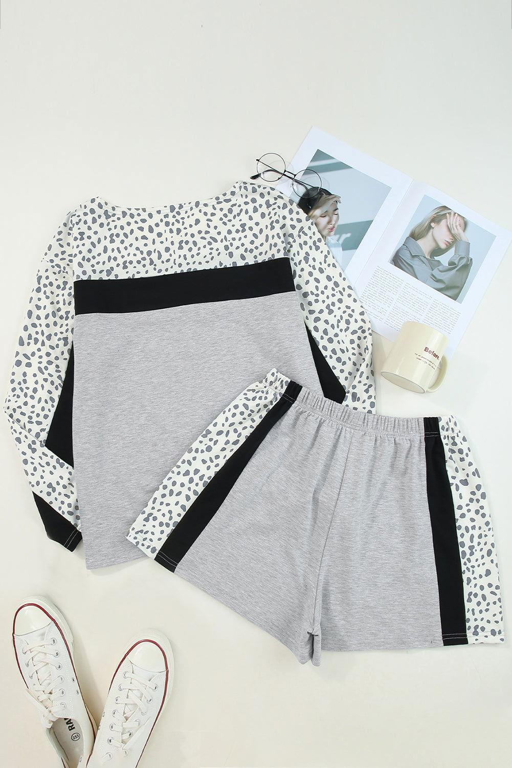 Leopard Long Sleeve Top and Shorts Lounge Set - Clothes For Her Online Store