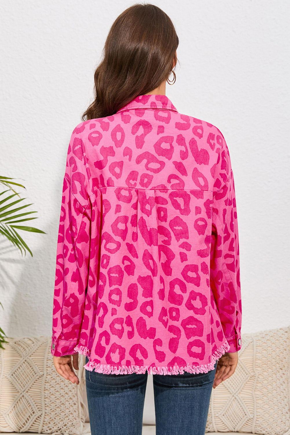 Leopard Raw Hem Jacket - Clothes For Her Online Store