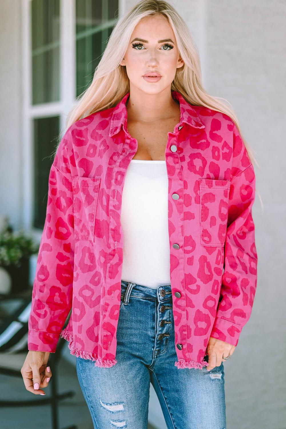 Leopard Raw Hem Jacket - Clothes For Her Online Store