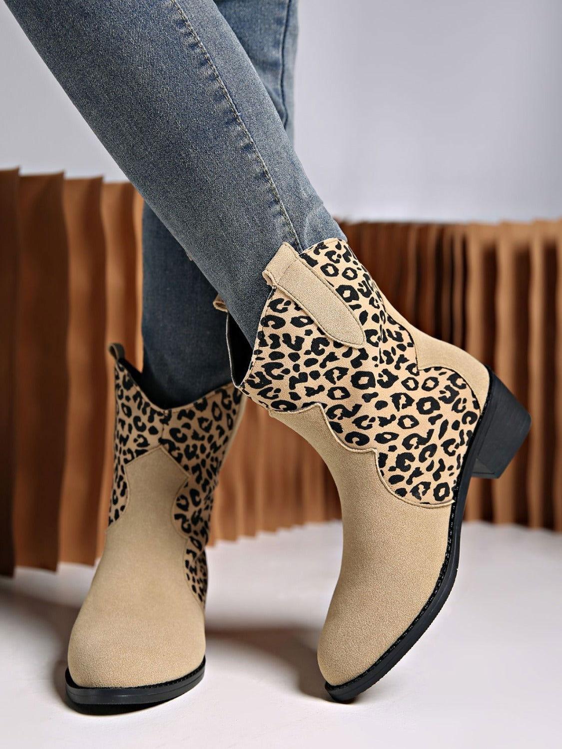 Leopard Suede Block Heel Boots - Clothes For Her Online Store