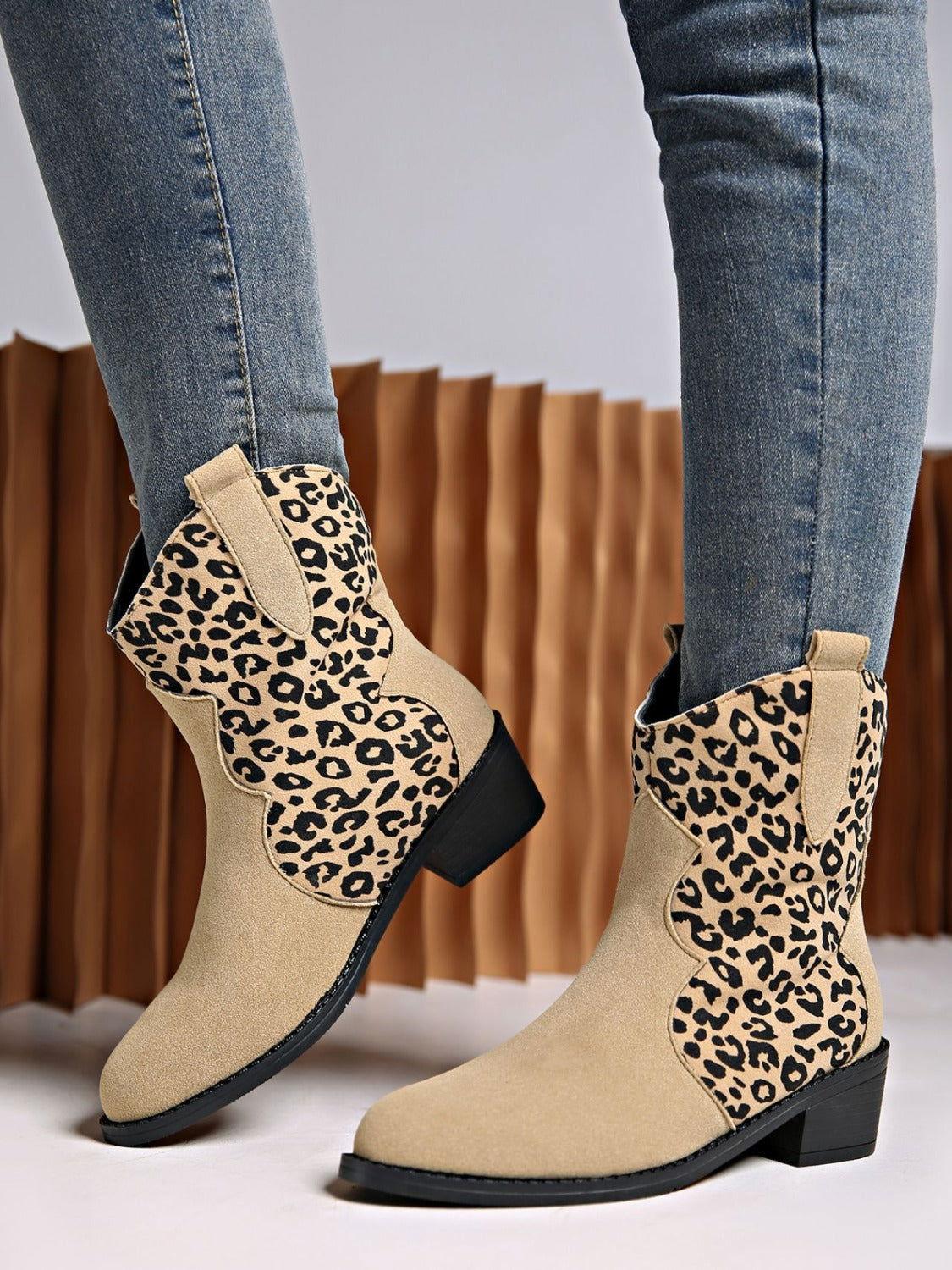 Leopard Suede Block Heel Boots - Clothes For Her Online Store