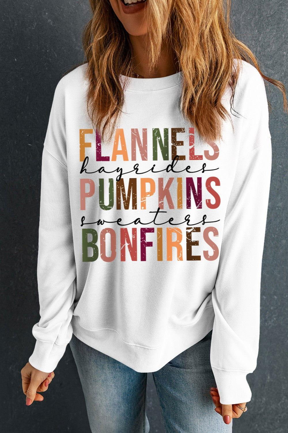 Letter Graphic Round Neck Long Sleeve Sweatshirt - Clothes For Her Online Store