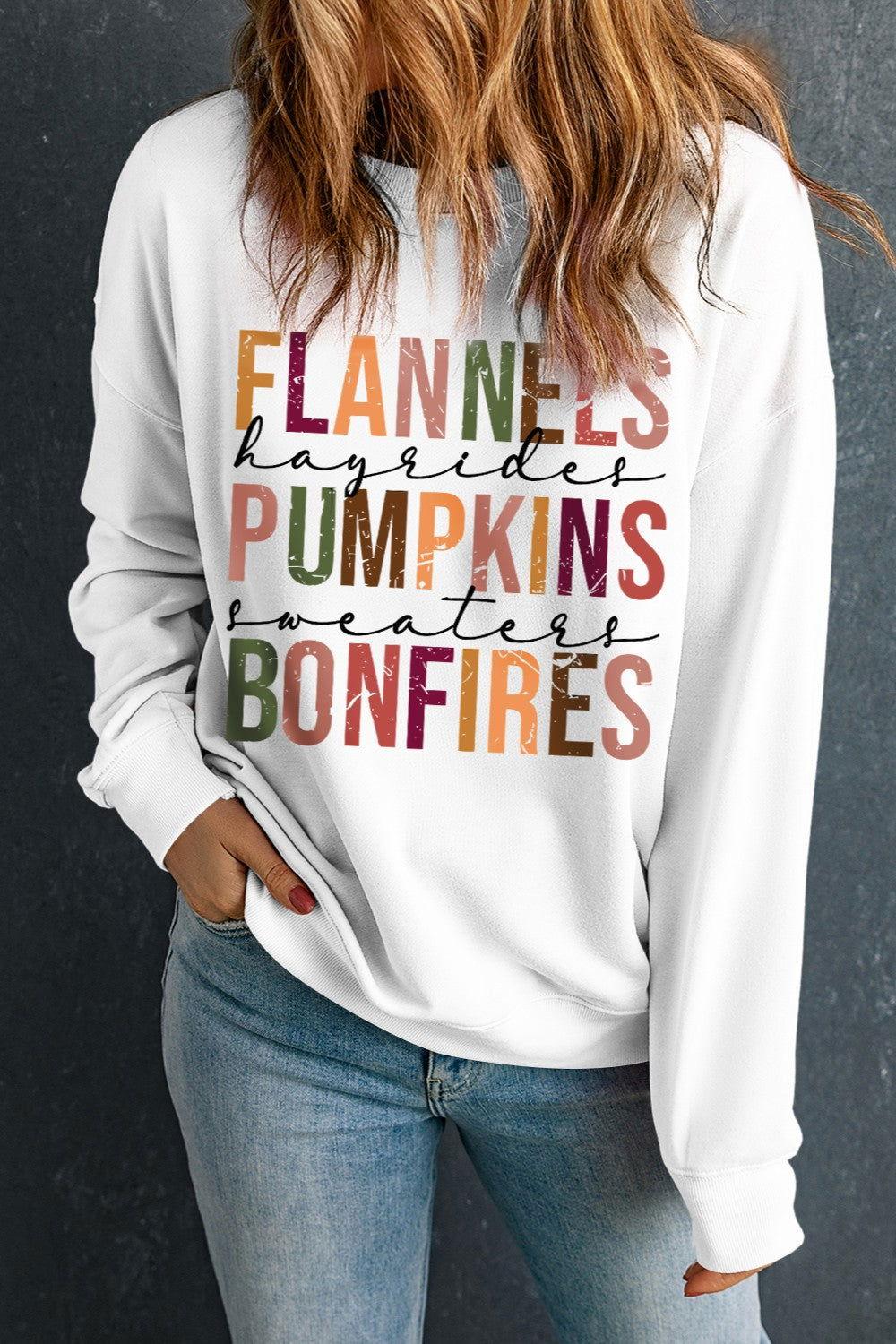 Letter Graphic Round Neck Long Sleeve Sweatshirt - Clothes For Her Online Store
