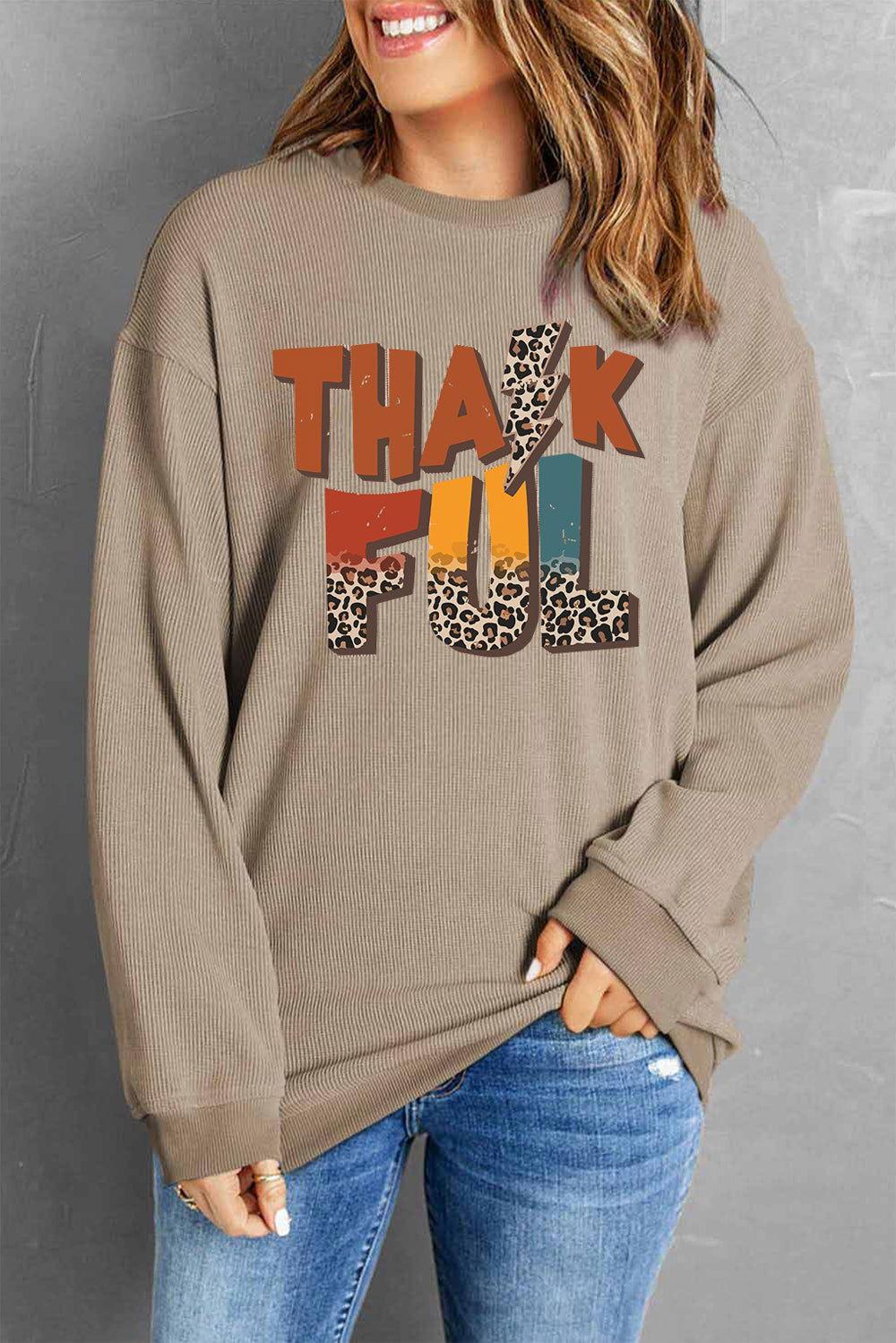 Letter Graphic Round Neck Long Sleeve Sweatshirt - Clothes For Her Online Store