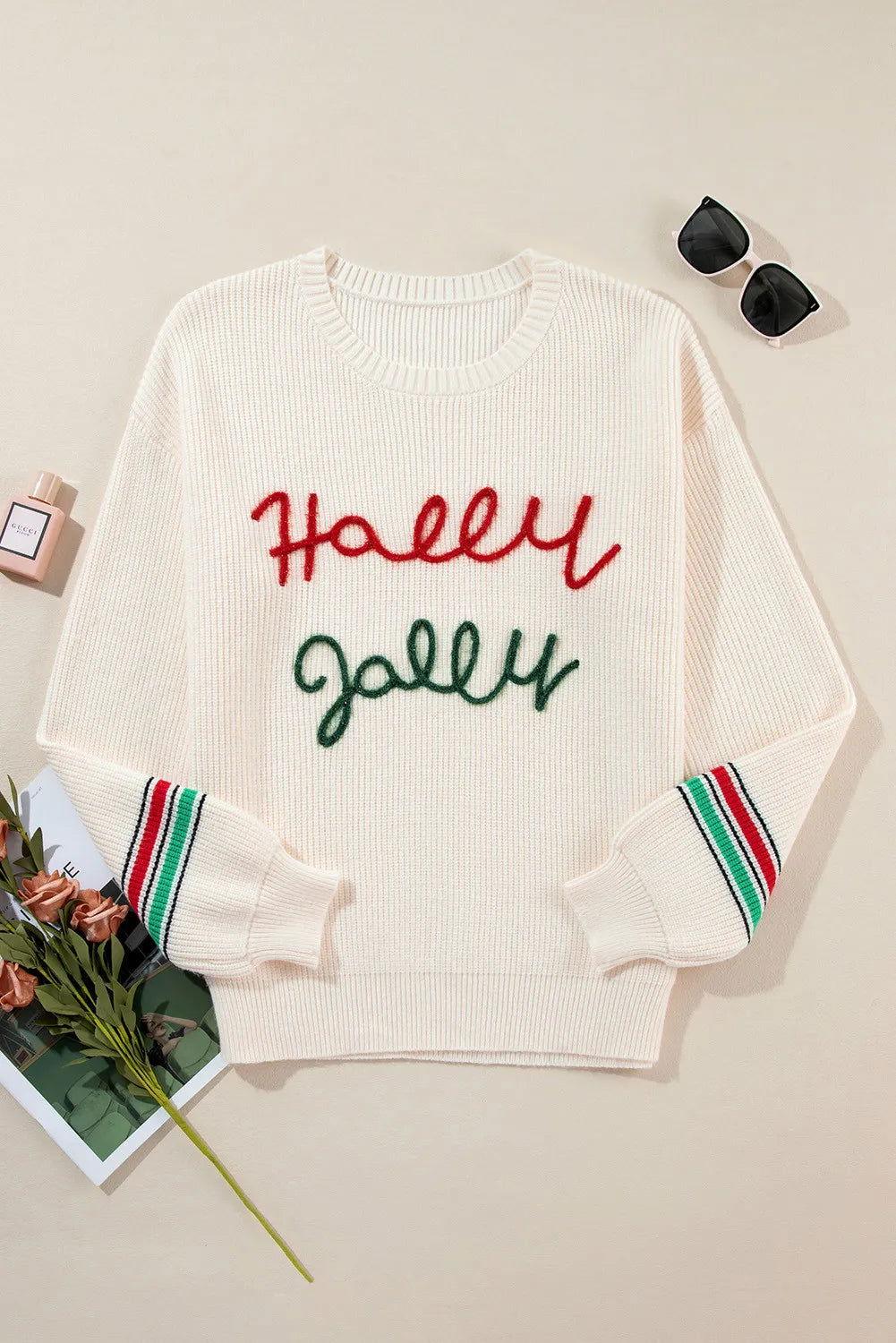 Letter Round Neck Long Sleeve Sweater - Clothes For Her Online Store
