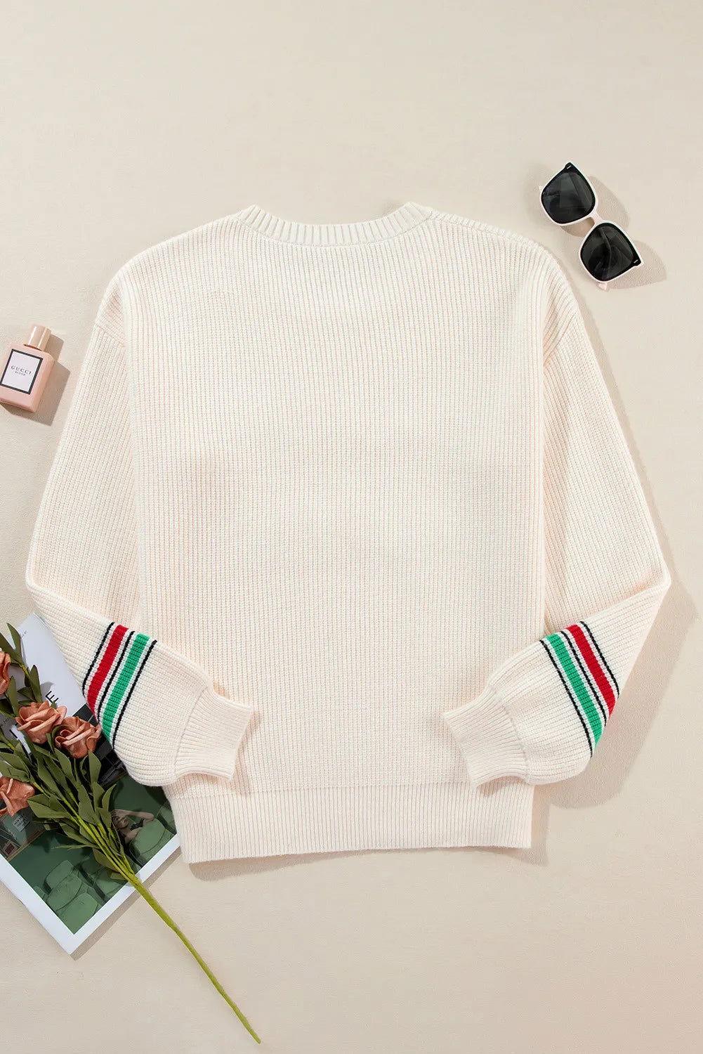 Letter Round Neck Long Sleeve Sweater - Clothes For Her Online Store