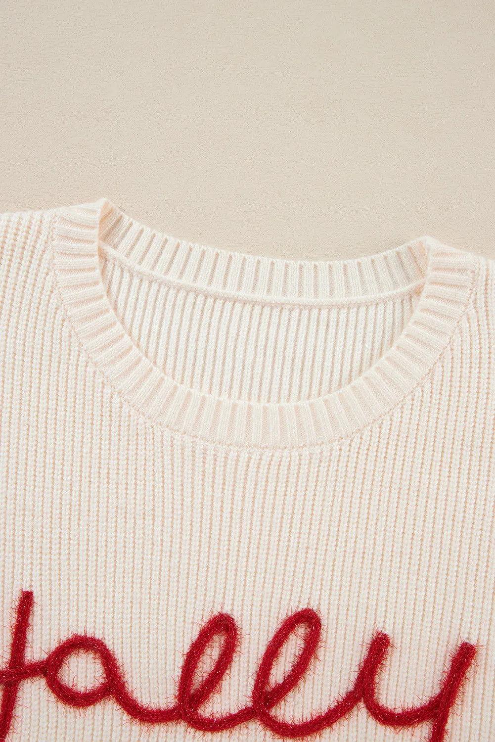 Letter Round Neck Long Sleeve Sweater - Clothes For Her Online Store