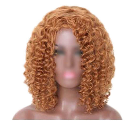 Light Coffee Afro Hair Wig Short Curly with Bangs Fluffy Wigs Synthetic Hair Full Wig,16 inch - Clothes For Her Online Store