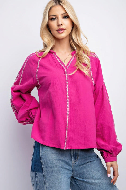 Linen Gauze Embroidered Top - Clothes For Her Online Store