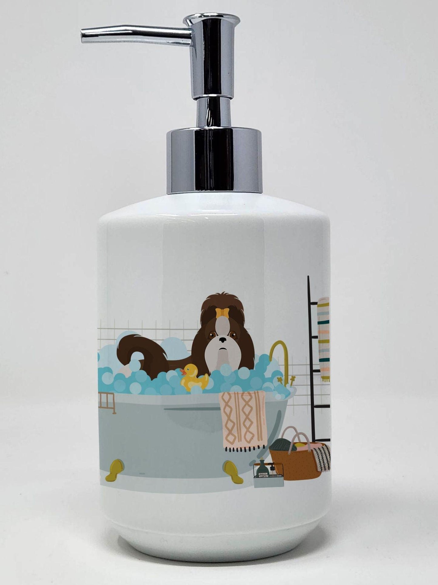 Liver and White Shih Tzu Ceramic Soap Dispenser Hand Soap Dispenser Pump Bottles for Bathroom Kitchen, Empty Refillable Liquid Soap Container - Clothes For Her Online Store